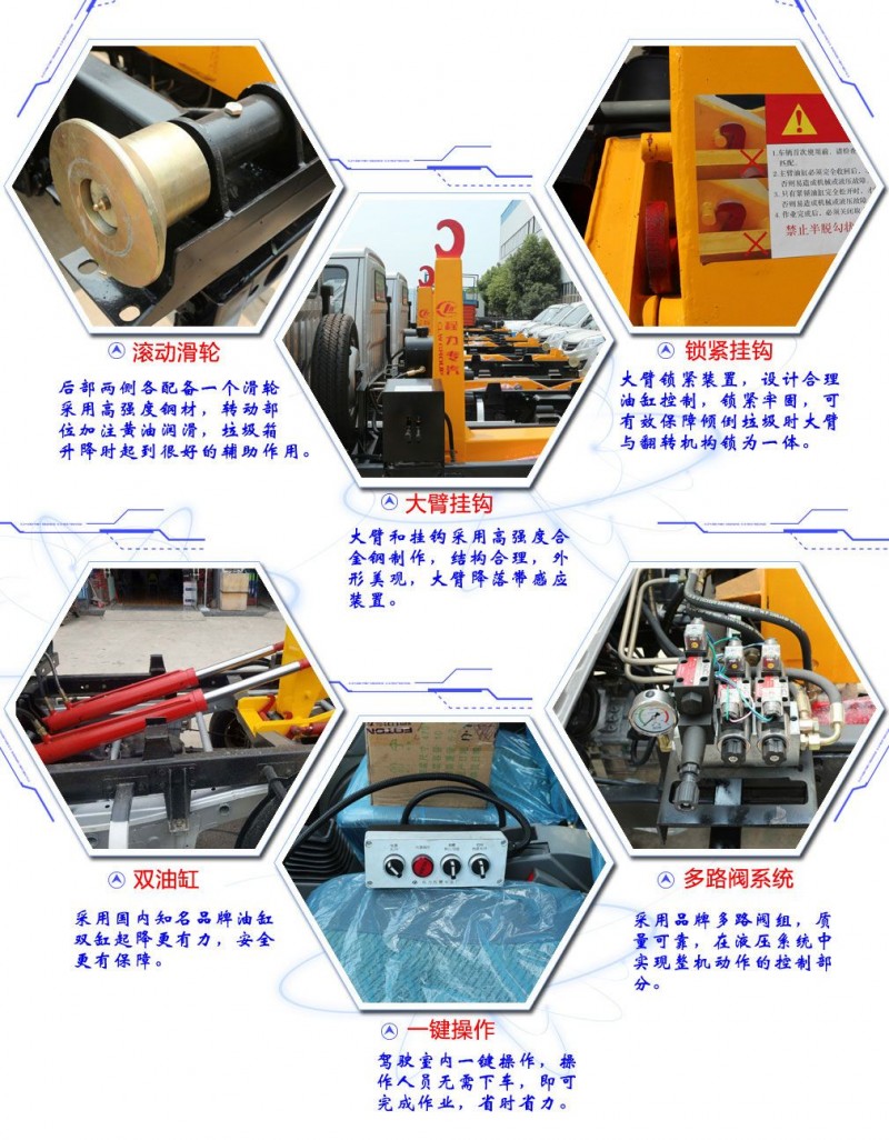 國(guó)五福田馭菱3方勾臂式垃圾車